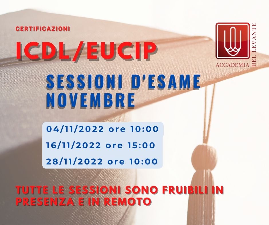 Certificazioni ICDL EUCIP sessioni esami novembre 2022