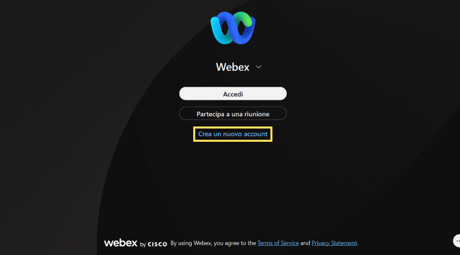 Cisco Webex - crea nuovo account